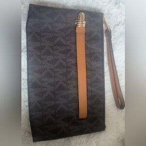 Michael Kors Brown and Tan Wristlet Clutch